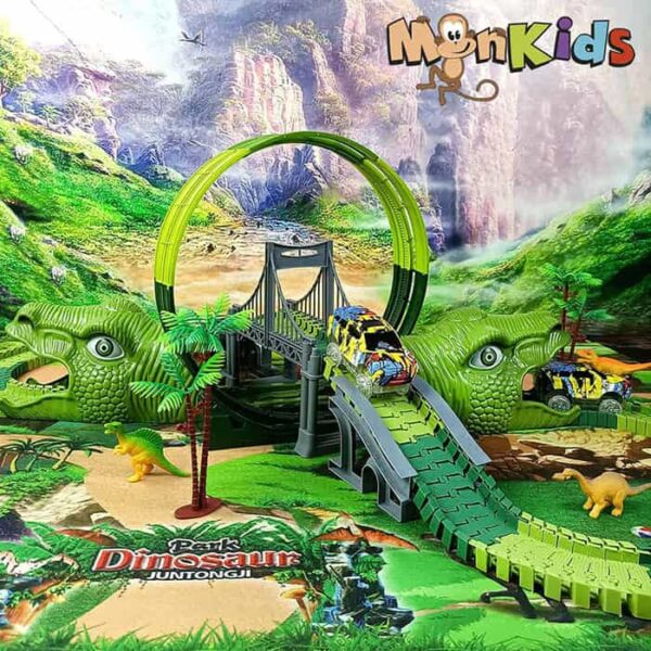 Pista Dino Race Track 196 Pcs + 2 Pilas Usb, Importado Monkids - Imagen 7