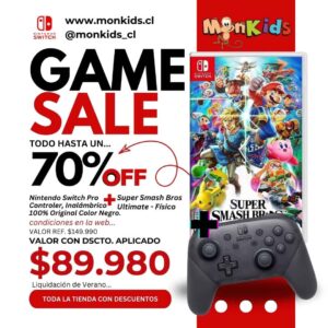 Nintendo Switch Pro Controler, Inalámbrico + Super Smash Bros. Ultimate Físico – Nintendo Switch 100% Original, Imp. Monkids.cl