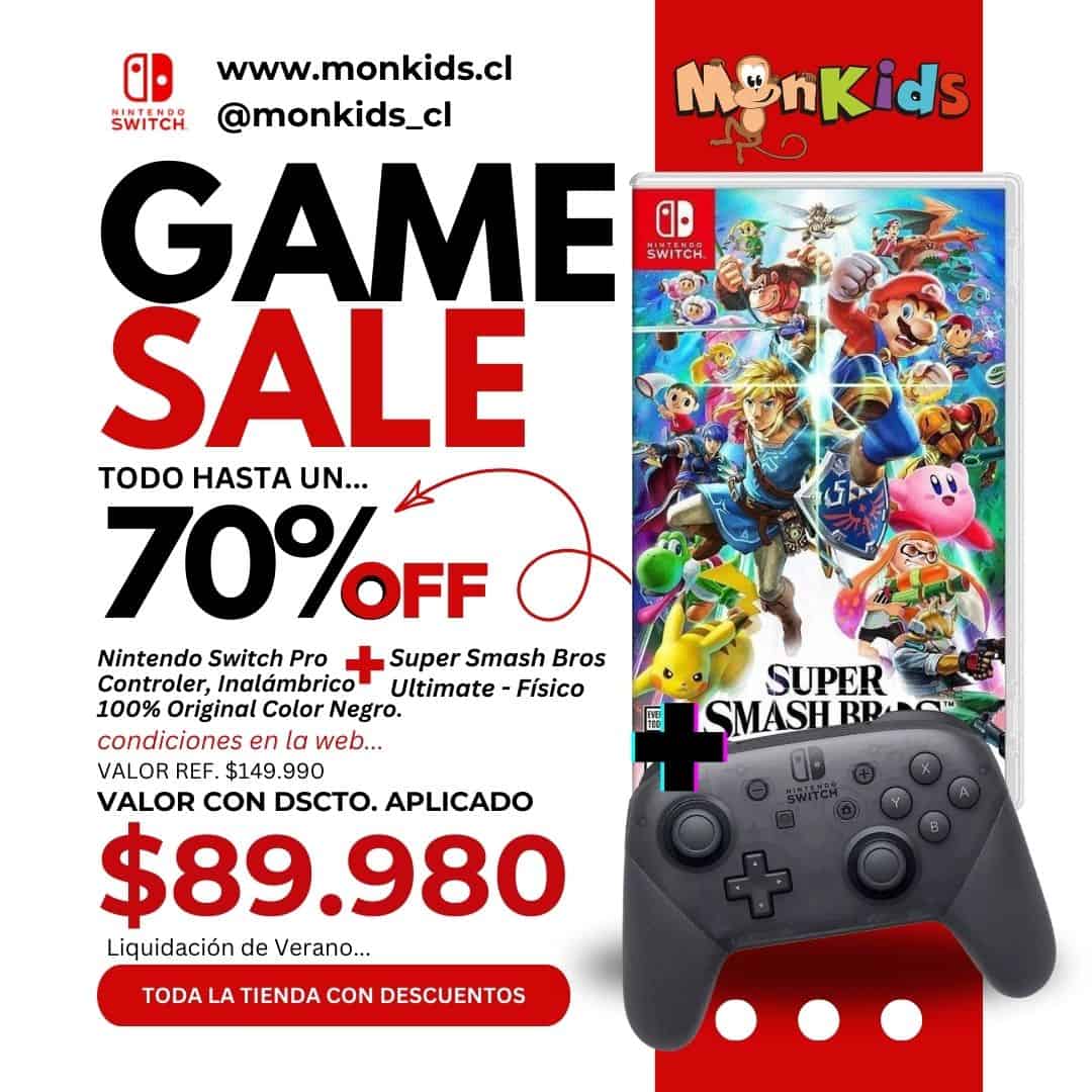 Nintendo Switch Pro Controler, Inalámbrico + Super Smash Bros. Ultimate Físico – Nintendo Switch 100% Original, Imp. Monkids.cl