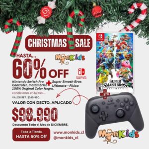 Nintendo Switch Pro Controler, Inalámbrico + Super Smash Bros. Ultimate Físico – Nintendo Switch 100% Original, Imp. Monkids.cl