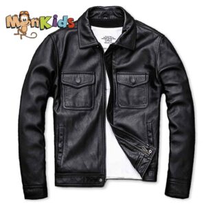 Chaqueta de Cuero Hombre, 100% Cuero Natural, Imp. MonKids Motoquero