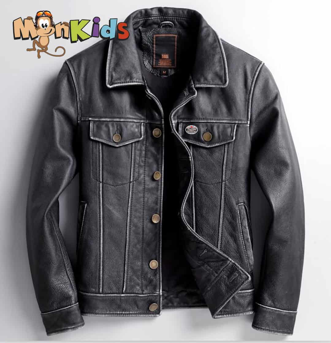 Chaqueta de Cuero Hombre Estilo Biker, 100% Cuero Natural, Imp. MonKids Motoquero