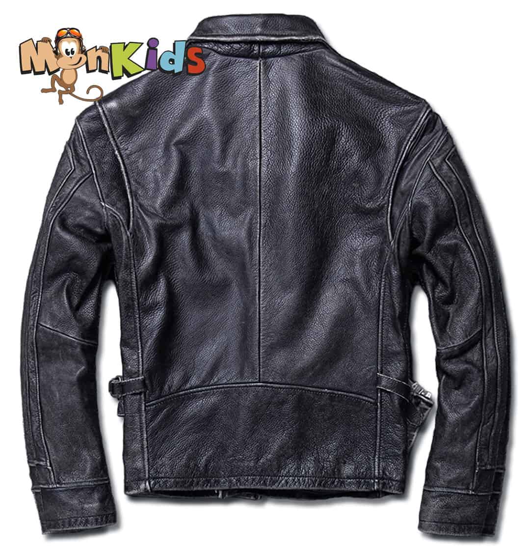 Chaqueta de Cuero 100% Cuero Natural, Tipo Biker, Negro Gastada, Imp. MonKids Motoquero. - Imagen 3