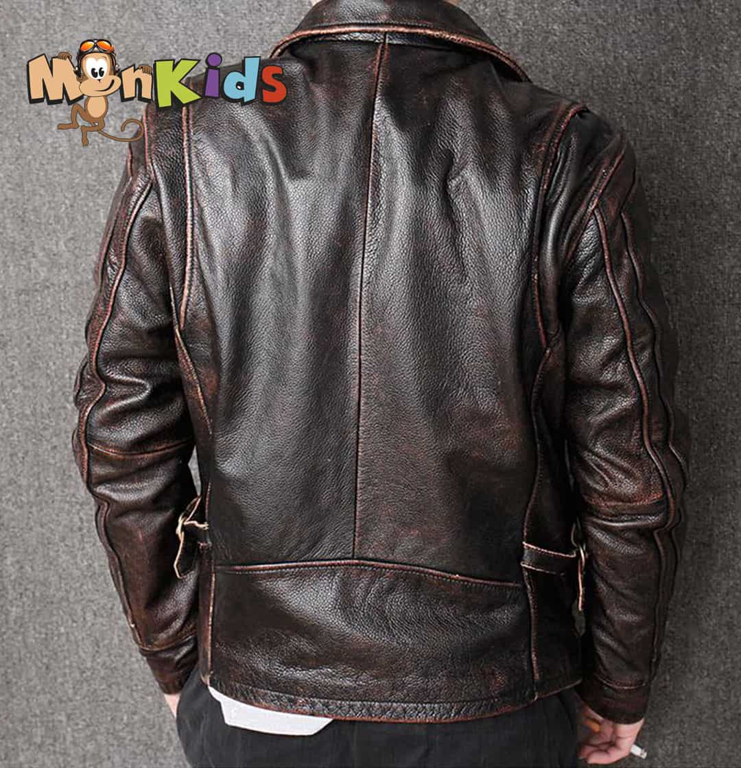 Chaqueta de Cuero 100% Cuero Natural, Tipo Biker, Negro Gastada, Imp. MonKids Motoquero. - Imagen 5