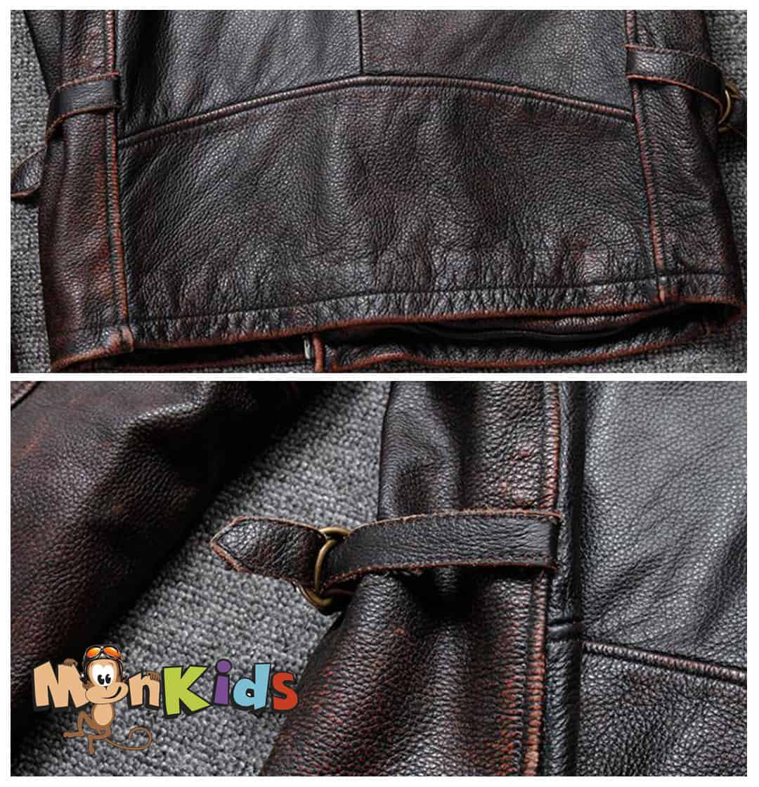 Chaqueta de Cuero 100% Cuero Natural, Tipo Biker, Negro Gastada, Imp. MonKids Motoquero. - Imagen 7