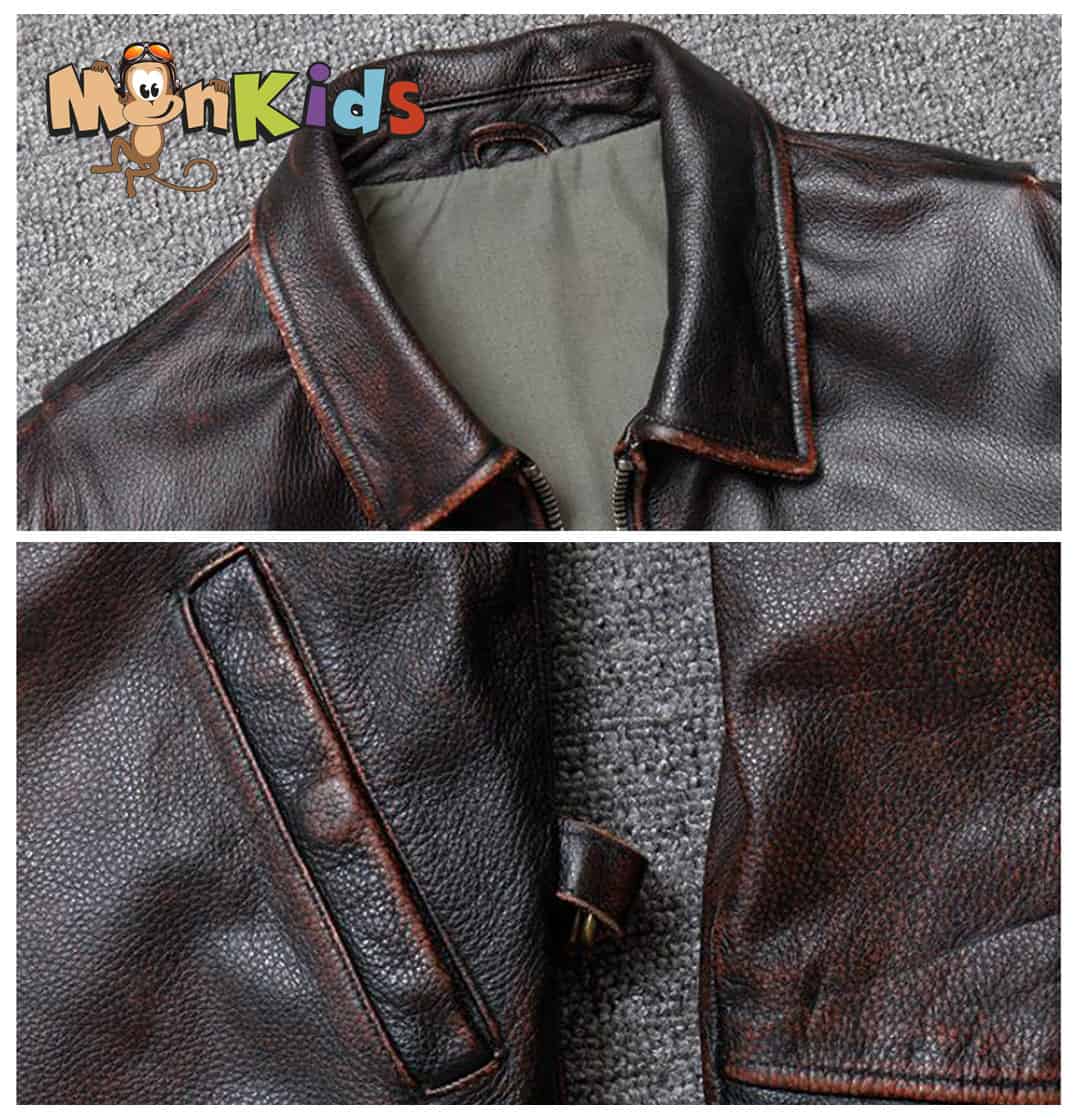 Chaqueta de Cuero 100% Cuero Natural, Tipo Biker, Negro Gastada, Imp. MonKids Motoquero. - Imagen 9