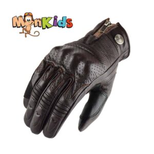 Guantes de Moto de Cuero Original, Color Café, Corto, Retro